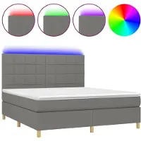 Syfax Cama box spring colchón y luces LED tela gris oscuro 180x200 cm