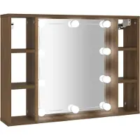 Syfax Mueble con espejo y LED color roble marrón 76x15x55 cm