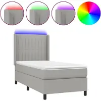 Syfax Cama box spring colchón y luces LED tela gris claro 90x200 cm