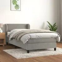 Prolenta Maison Exclusive: Base de cama con somier y colchón, color gris claro, 100x200 cm, tapizada en terciopelo