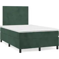 Syfax Cama box spring con colchón terciopelo verde oscuro 120x200 cm