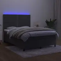 Prolenta Maison Exclusive - Base de cama con somier, colchón y luces LED, color gris oscuro, 140x190 cm, tapizada en terciopelo