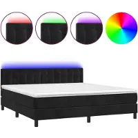 Syfax Cama box spring colchón y LED terciopelo negro 160x200 cm
