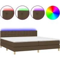 Syfax Cama box spring con colchón LED tela marrón oscuro 200x200 cm