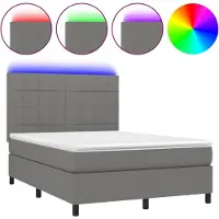 Syfax Cama box spring colchón y luces LED tela gris oscuro 140x190 cm