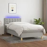 Prolenta Maison Exclusive: Base de cama con somier, colchón y luz LED, color gris claro, 90x200 cm, material: textil