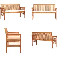vidaXL Banco de jardín con 3 plazas y cojines, 150 cm, madera maciza de acacia - Banco de jardín - Bancos de jardín - Banco para terraza - Bancos para terraza