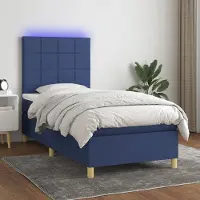 Prolenta Maison Exclusive: Base de cama con somier, colchón y luces LED, color azul, 90x190 cm, tapizada en tela