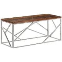 Syfax Mesa de centro de acero inoxidable plateado y madera maciza