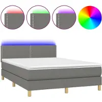 Syfax Cama box spring colchón y luces LED tela gris oscuro 140x200 cm