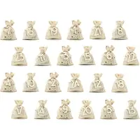 Party Deco Set de calendario de Adviento: 24 bolsitas de algodón, 24 números de madera y 24 cordones