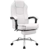 CLP Silla de oficina ergonómica Castle, con reposapiés. Silla de escritorio tapizada en cuero sintético, giratoria y con altura ajustable, con capacidad de carga de hasta 130 kg. Color: blanco
