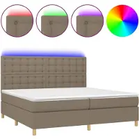 Syfax Cama box spring colchón y luces LED tela gris taupe 200x200 cm