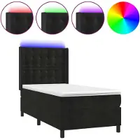 Syfax Cama box spring colchón y LED terciopelo negro 90x200 cm