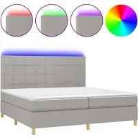 Syfax Cama box spring con colchón tela y LED gris claro 200x200 cm