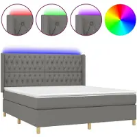 Syfax Cama box spring colchón y luces LED tela gris oscuro 180x200 cm