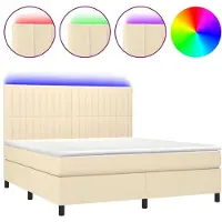 Syfax Cama box spring colchón y luces LED tela crema 160x200 cm