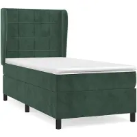 Syfax Cama con somier y colchón, color verde oscuro, 90x200 cm, tapizada en terciopelo