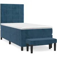 Syfax Cama box spring con colchón terciopelo azul oscuro 80x200 cm