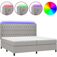 Syfax Cama box spring con colchón tela y LED gris claro 200x200 cm