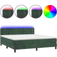 Syfax Cama box spring colchón y LED terciopelo verde oscuro 180x200cm