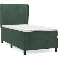Syfax Base de cama con somier, color verde oscuro, 100x200 cm, tapizada en terciopelo