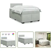 The Living Store Cama con somier y colchón Living, color gris claro, 120x200 cm, tapizada en terciopelo