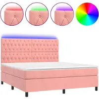 Syfax Cama box spring colchón y LED terciopelo rosa 160x200 cm