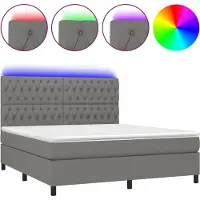 Syfax Cama box spring colchón y luces LED tela gris oscuro 160x200 cm