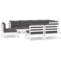 vidaXL Juego de jardín de 8 piezas con cojines, color blanco, fabricado en madera maciza de pino