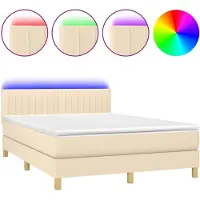 Syfax Cama box spring con colchón y LED tela crema 140x200 cm