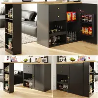 Flieks Mesa giratoria de 360 grados, ideal para comedor o cocina, con armario, estantería, soporte para vinos y cajones, color
