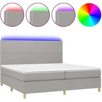 Syfax Cama box spring con colchón tela y LED gris claro 200x200 cm