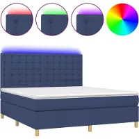 Syfax Cama box spring colchón y luces LED tela azul 180x200 cm