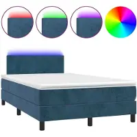 Syfax Cama box spring colchón y LED terciopelo azul oscuro 120x200 cm