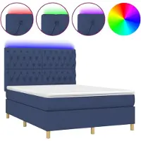 Syfax Cama box spring colchón y luces LED tela azul 140x190 cm