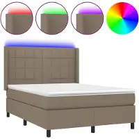 Syfax Cama box spring colchón y luces LED tela gris taupe 140x200 cm