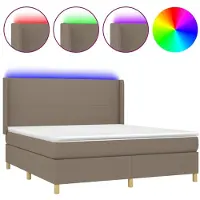 Syfax Cama box spring colchón y luces LED tela gris taupe 160x200 cm