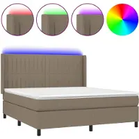 Syfax Cama box spring colchón y luces LED tela gris taupe 160x200 cm