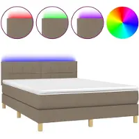 Syfax Cama box spring colchón y luces LED tela gris taupe 140x190 cm