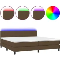 Syfax Cama box spring con colchón LED tela marrón oscuro 200x200 cm