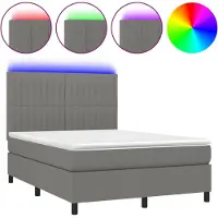 Syfax Cama box spring colchón y luces LED tela gris oscuro 140x190 cm