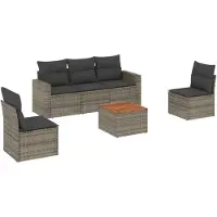 Syfax Set de muebles de jardín 6 pzas y cojines ratán sintético gris