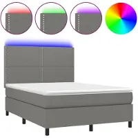 Syfax Cama box spring colchón y luces LED tela gris oscuro 140x200 cm