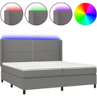 Syfax Cama box spring colchón y luces LED tela gris claro 200x200 cm
