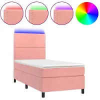 Syfax Cama box spring colchón y LED terciopelo rosa 80x200 cm
