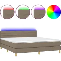 Syfax Cama box spring con colchón LED tela gris taupe 180x200 cm