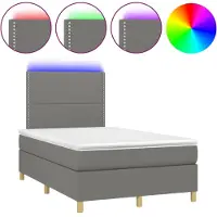 Syfax Cama box spring con colchón y LED tela gris oscuro 120x200 cm