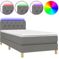 Syfax Cama box spring con colchón y LED tela gris oscuro 80x200 cm