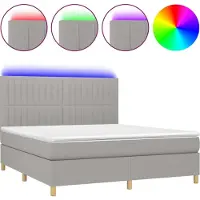 Syfax Cama box spring colchón y luces LED tela gris claro 160x200 cm